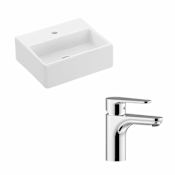 WS Bath Collections Quattro 13" Vessel Bathroom Sink and Single Hole Faucet Included White / Polished Chrome