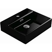 WS Bath Collections Quattro 19-1/2" Rectangular Ceramic Vessel or Wall Mounted Bathroom Sink with Overflow and Single Faucet Hole Glossy Black