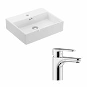 WS Bath Collections Quattro 19-1/2" Vessel Bathroom Sink and Single Hole Faucet Included White / Polished Chrome