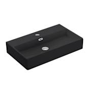 WS Bath Collections Quattro 27-5/8" Rectangular Ceramic Vessel or Wall Mounted Bathroom Sink with Overflow and Single Faucet Hole Gloss Black