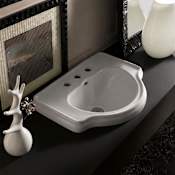 WS Bath Collections Retro 24-3/8" Specialty Ceramic Drop In Bathroom Sink with Overflow and 3 Faucet Holes at 8" Centers Glossy White
