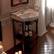 WS Bath Collections  30" Ceramic Free Standing Bathroom Console with 1 or 3 Holes Drilled and Wood Legs Basin-Ceramic White, Stand-Walnut / 1 Hole