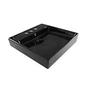 WS Bath Collections Simple 19-11/16" Square Ceramic Vessel or Wall Mounted Bathroom Sink with Three Faucet Holes - Includes Overflow Glossy Black