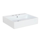 WS Bath Collections Simple 23-5/8" Rectangular Ceramic Vessel or Wall Mounted Bathroom Sink with Three Faucet Holes - Includes Overflow Glossy White