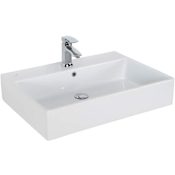 WS Bath Collections Simple Ceramic White 27-3/5" Vessel or Wall Mounted Bathroom Sink with One Faucet Hole - Includes Overflow White