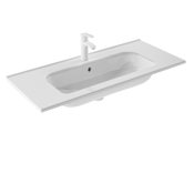 WS Bath Collections Slim 39-3/8" Rectangular Ceramic Drop In Bathroom Sink with Overflow and Single Hole Glossy White