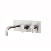 WS Bath Collections Steel Wall Mounted Tub Filler with Metal Lever Handles and Built-In Hand Shower Diverter Stainless Steel