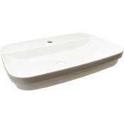 WS Bath Collections Tribeca 23-3/5" Rectangular Ceramic Semi-Recessed or Vessel Bathroom Sink with Single Faucet Hole Gloss White