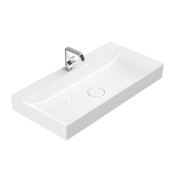 WS Bath Collections Vision 35-3/8" Rectangular Ceramic Vessel Bathroom Sink with Single Faucet Hole Glossy White