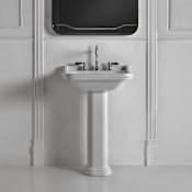 WS Bath Collections Waldorf Ceramic White 23-3/5" Pedestal Bathroom Sink with One Faucet Hole - Includes Overflow White