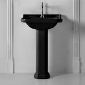 WS Bath Collections Waldorf 23-5/8" Rectangular Ceramic Pedestal Bathroom Sink with Single Faucet Hole Glossy Black