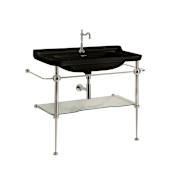 WS Bath Collections Waldorf 31-1/2" Rectangular Ceramic Console Bathroom Sink with Single Faucet Hole Glossy Black, Polished Chrome