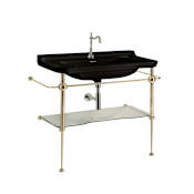 WS Bath Collections Waldorf 31-1/2" Rectangular Ceramic Console Bathroom Sink with Single Faucet Hole Glossy Black, Polished Gold