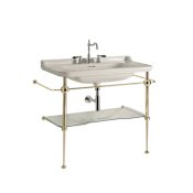 WS Bath Collections Waldorf 39-3/8" Rectangular Brass and Ceramic Console Bathroom Sink with Overflow and 3 Faucet Holes at 8" Centers Glossy White / Gold