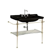 WS Bath Collections Waldorf 39-3/8" Rectangular Ceramic Console Bathroom Sink with 3 Faucet Holes at 8" Centers Glossy Black, Polished Gold