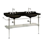 WS Bath Collections Waldorf 59-1/8" Rectangular Ceramic Console Bathroom Sink with 3 Faucet Holes at 8" Centers Glossy Black, Polished Chrome