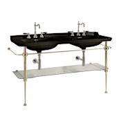 WS Bath Collections Waldorf 59-1/8" Rectangular Ceramic Console Bathroom Sink with 3 Faucet Holes at 8" Centers Glossy Black, Polished Gold