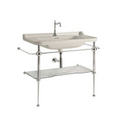WS Bath Collections Waldorf 47-3/16" Rectangular Brass and Ceramic Console Bathroom Sink with Overflow and 1 Faucet Hole Glossy White / Polished Chrome