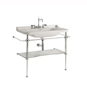 WS Bath Collections Waldorf 47-3/16" Rectangular Brass and Ceramic Console Bathroom Sink with Overflow and 3 Faucet Holes at 8" Centers Glossy White / Polished Chrome