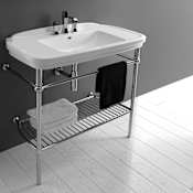 WS Bath Collections Nova 39-7/16" Ceramic Wall Mounted Bathroom Sink with Three Faucet Holes - Includes Overflow White