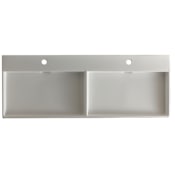 WS Bath Collections Urban I 47-1/5" Ceramic Double Basin Vessel or Wall Mounted Bathroom Sink with Two Faucet Holes - Includes Overflow White