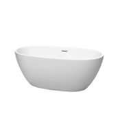 Wyndham Collection Juno 59" Free Standing Acrylic Soaking Tub with Center Drain, Drain Assembly, and Overflow Matte White / Brushed Nickel Trim