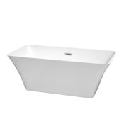 Wyndham Collection Tiffany 59" Free Standing Acrylic Soaking Tub with Center Drain, Drain Assembly, and Overflow White / Brushed Nickel Trim