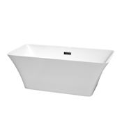 Wyndham Collection Tiffany 59" Free Standing Acrylic Soaking Tub with Center Drain, Drain Assembly, and Overflow White / Matte Black Trim
