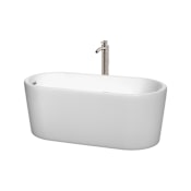 Wyndham Collection Ursula 59" Free Standing Acrylic Soaking Tub with Reversible Drain, Drain Assembly, and Overflow - Includes Floor Mounted Tub Filler with Hand Shower White / Brushed Nickel Trim