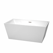 Wyndham Collection Sara 59" Free Standing Acrylic Soaking Tub with Center Drain, Drain Assembly, and Overflow White / Brushed Nickel Trim