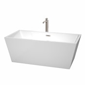 Wyndham Collection Sara 63" Free Standing Acrylic Soaking Tub with Center Drain, Drain Assembly, and Overflow - Includes Floor Mounted Tub Filler with Hand Shower White / Brushed Nickel Trim