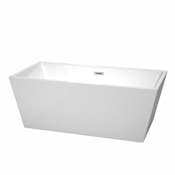 Wyndham Collection Sara 63" Free Standing Acrylic Soaking Tub with Center Drain, Drain Assembly, and Overflow White / Brushed Nickel Trim