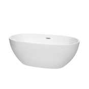 Wyndham Collection Juno 63" Free Standing Acrylic Soaking Tub with Center Drain, Drain Assembly, and Overflow White / Brushed Nickel Trim