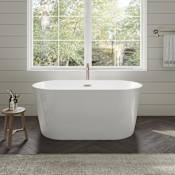 Wyndham Collection Carissa 55" Free Standing Acrylic Soaking Tub with Center Drain, Drain Assembly, and Overflow - Includes Floor Mounted Tub Filler with Hand Shower White / Brushed Nickel Trim
