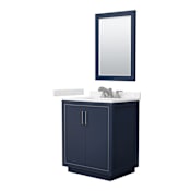 Wyndham Collection Icon 30" Free Standing Single Basin Vanity Set with Cabinet, Cultured Marble Vanity Top, and Framed Mirror Dark Blue / Carrara Cultured Marble Top / Brushed Nickel Hardware