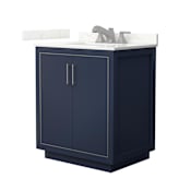 Wyndham Collection Icon 30" Free Standing Single Basin Vanity Set with Cabinet and Quartz Vanity Top Dark Blue / Giotto Quartz Top / Brushed Nickel Hardware