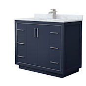 Wyndham Collection Icon 42" Free Standing Single Basin Vanity Set with Cabinet and Marble Vanity Top Dark Blue / Brushed Nickel Hardware