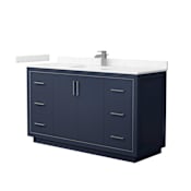 Wyndham Collection Icon 60" Free Standing Single Basin Vanity Set with Cabinet and Cultured Marble Vanity Top Dark Blue / Carrara Cultured Marble Top / Brushed Nickel Hardware