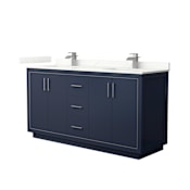 Wyndham Collection Icon 66" Free Standing Double Basin Vanity Set with Cabinet and Quartz Vanity Top Dark Blue / Giotto Quartz Top / Brushed Nickel Hardware