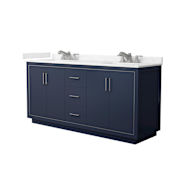 Wyndham Collection Icon 72" Free Standing Double Basin Vanity Set with Cabinet and Cultured Marble Vanity Top Dark Blue / Carrara Cultured Marble Top / Brushed Nickel Hardware