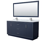 Wyndham Collection Icon 72" Free Standing Double Basin Vanity Set with Cabinet, Marble Vanity Top, and Framed Mirror Dark Blue / Brushed Nickel Hardware