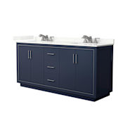 Wyndham Collection Icon 72" Free Standing Double Basin Vanity Set with Cabinet and Quartz Vanity Top Dark Blue / Giotto Quartz Top / Brushed Nickel Hardware