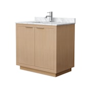 Wyndham Collection Maroni 36" Free Standing Single Basin Vanity Set with Cabinet and Marble Vanity Top Light Straw / White Carrara Marble Top / Brushed Nickel Hardware