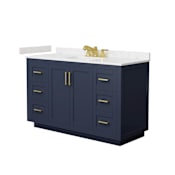Wyndham Collection Miranda 54" Free Standing Single Basin Vanity Set with Cabinet and Cultured Marble Vanity Top Dark Blue / Carrara Cultured Marble Top / Brushed Gold Hardware