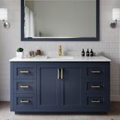 Wyndham Collection Miranda 60" Free Standing Single Basin Vanity Set with Cabinet and Cultured Marble Vanity Top Dark Blue / Carrara Cultured Marble Top / Brushed Gold Hardware