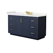 Wyndham Collection Miranda 60" Free Standing Single Basin Vanity Set with Cabinet and Cultured Marble Vanity Top Dark Blue / Carrara Cultured Marble Top / Brushed Gold Hardware