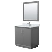 Wyndham Collection Strada 36" Free Standing Single Basin Vanity Set with Cabinet, Marble Vanity Top, and Framed Mirror Dark Gray / Brushed Nickel Hardware