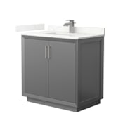 Wyndham Collection Strada 36" Free Standing Single Basin Vanity Set with Cabinet and Quartz Vanity Top Dark Gray / Giotto Quartz Top / Brushed Nickel Hardware