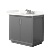 Wyndham Collection Strada 36" Free Standing Single Basin Vanity Set with Cabinet and Quartz Vanity Top Dark Gray / Giotto Quartz Top / Brushed Nickel Hardware
