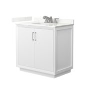Wyndham Collection Strada 36" Free Standing Single Basin Vanity Set with Cabinet and Quartz Vanity Top White / Giotto Quartz Top / Brushed Nickel Hardware